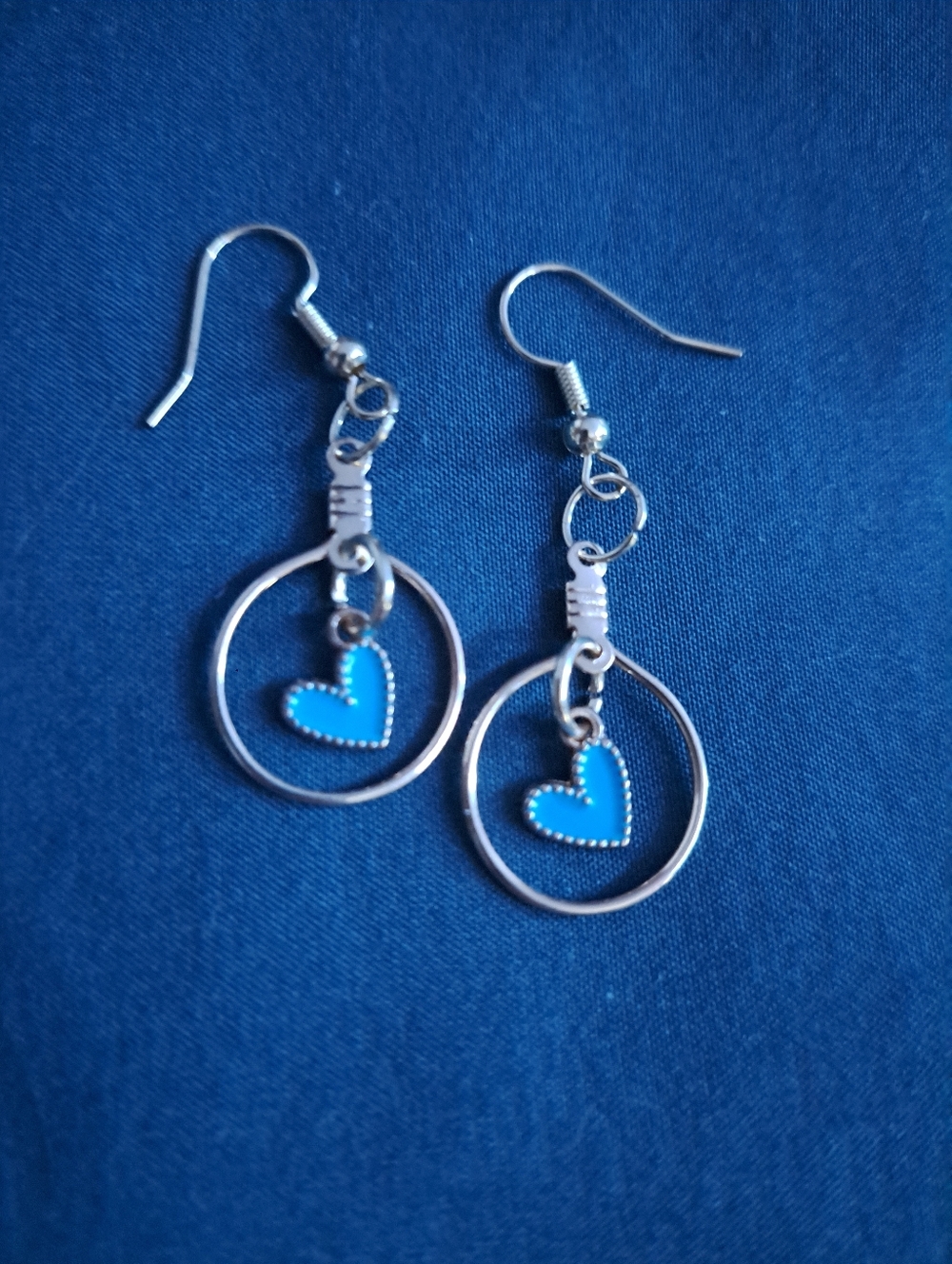 Blue Heart Hoop Earrings